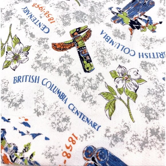 British Columbia Centenary Fabric 1858-1958 Totem Poles Loggers Dogwood 80 x 36 - Picture 2 of 6